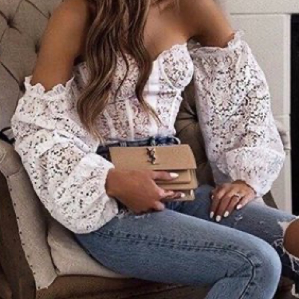 Cami NYC White Lace Off-Shoulder Top